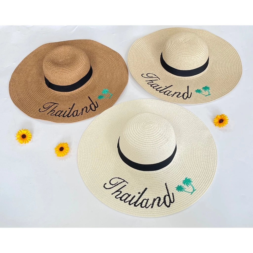 หมวกสานปีกกว้าง มีโบว์สามารถดึงออกและมัดใหม่ได้ หมวกไปทะเลกันแดด พร้อมส่ง
