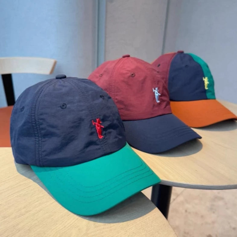 หมวกเเก๊ป บางแห้งเร็ว ผ้ารุ่ม แฟชั่นฤดูร้อน ปักลายหมีน้อยญี่ปุ่น